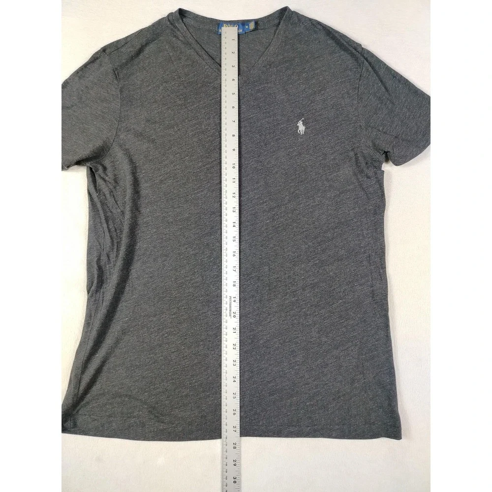 Polo Ralph Lauren Shirt‎ Mens Medium Gray V Neck Pony Preppy Tee Casual Jersey
